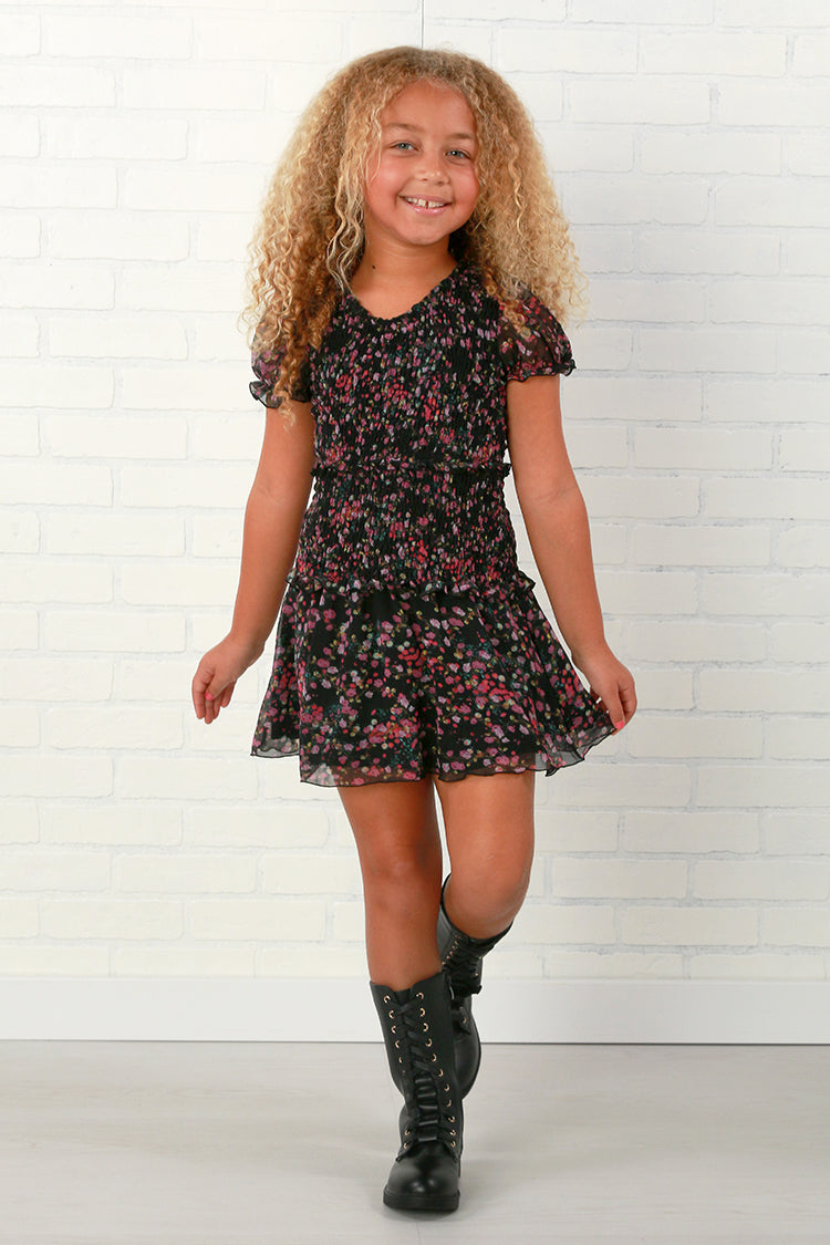 Flowers By Zoe Tween Black + Pink Floral Chiffon Dressl-10 Flowers By Zoe Tween Black + Pink Floral Chiffon Dressl-10