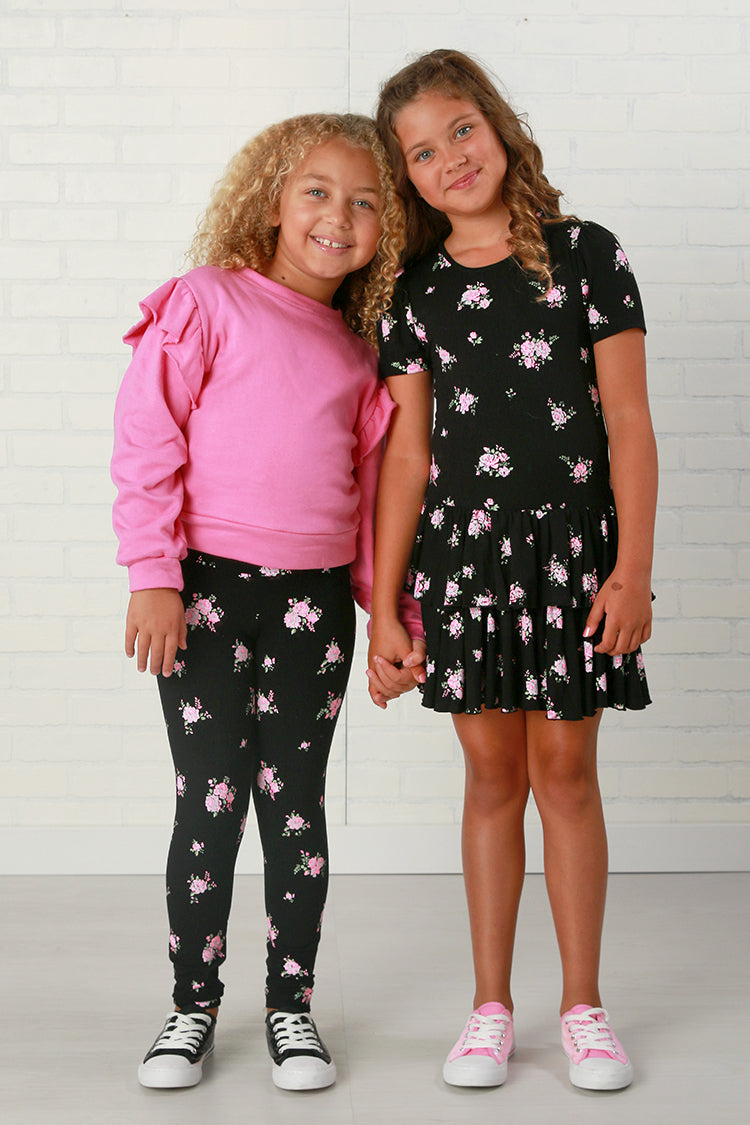 Flowers By Zoe Black + Pink Floral Print Legging