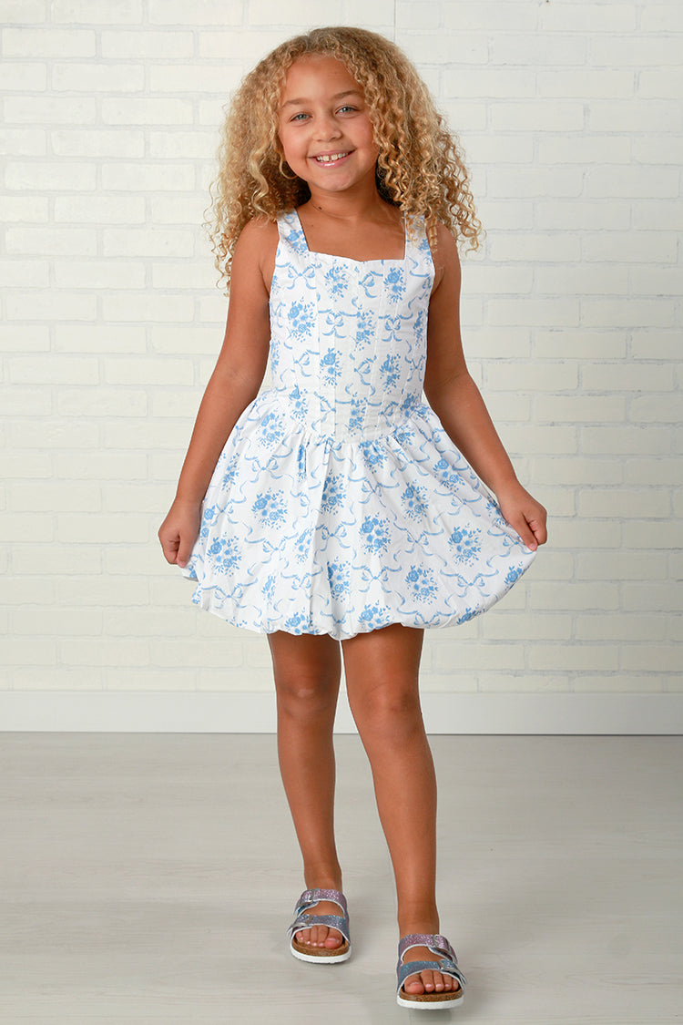 Flowers By Zoe Blue Floral Bow Bubble Dress