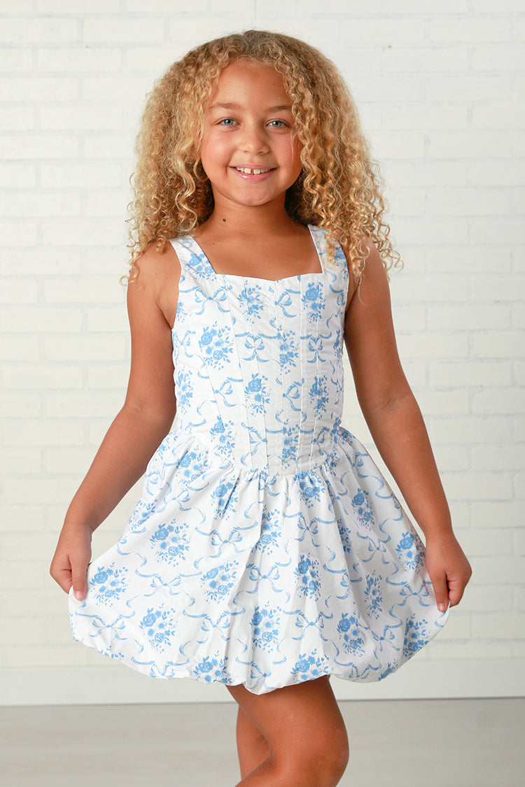 Flowers By Zoe Blue Floral Bow Bubble Dress