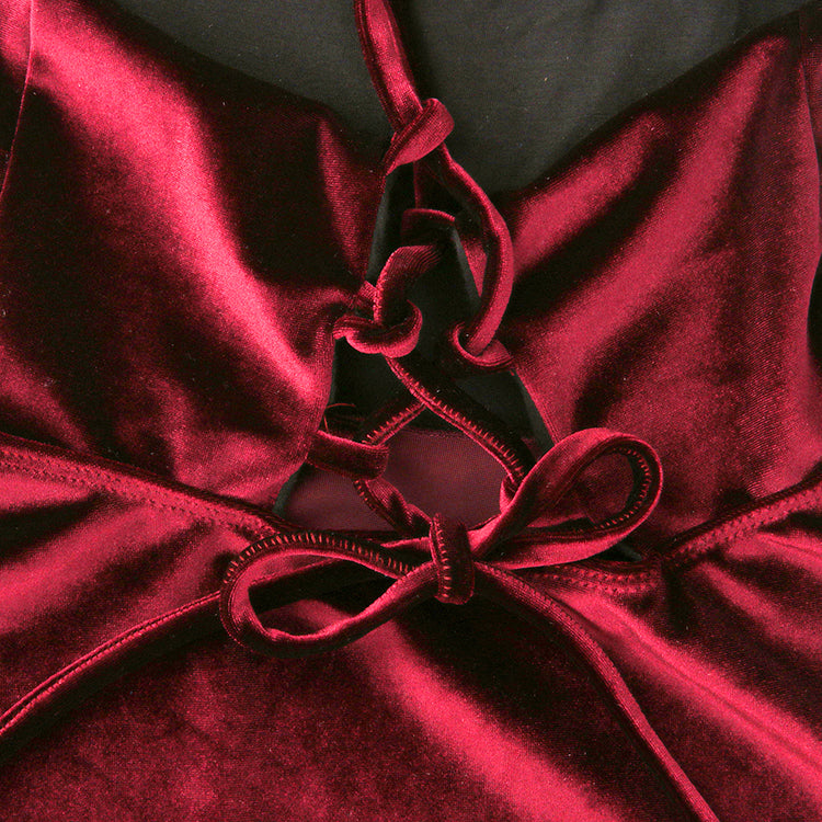 Flowers By Zoe Burgandy Bow Back Velvet Dress