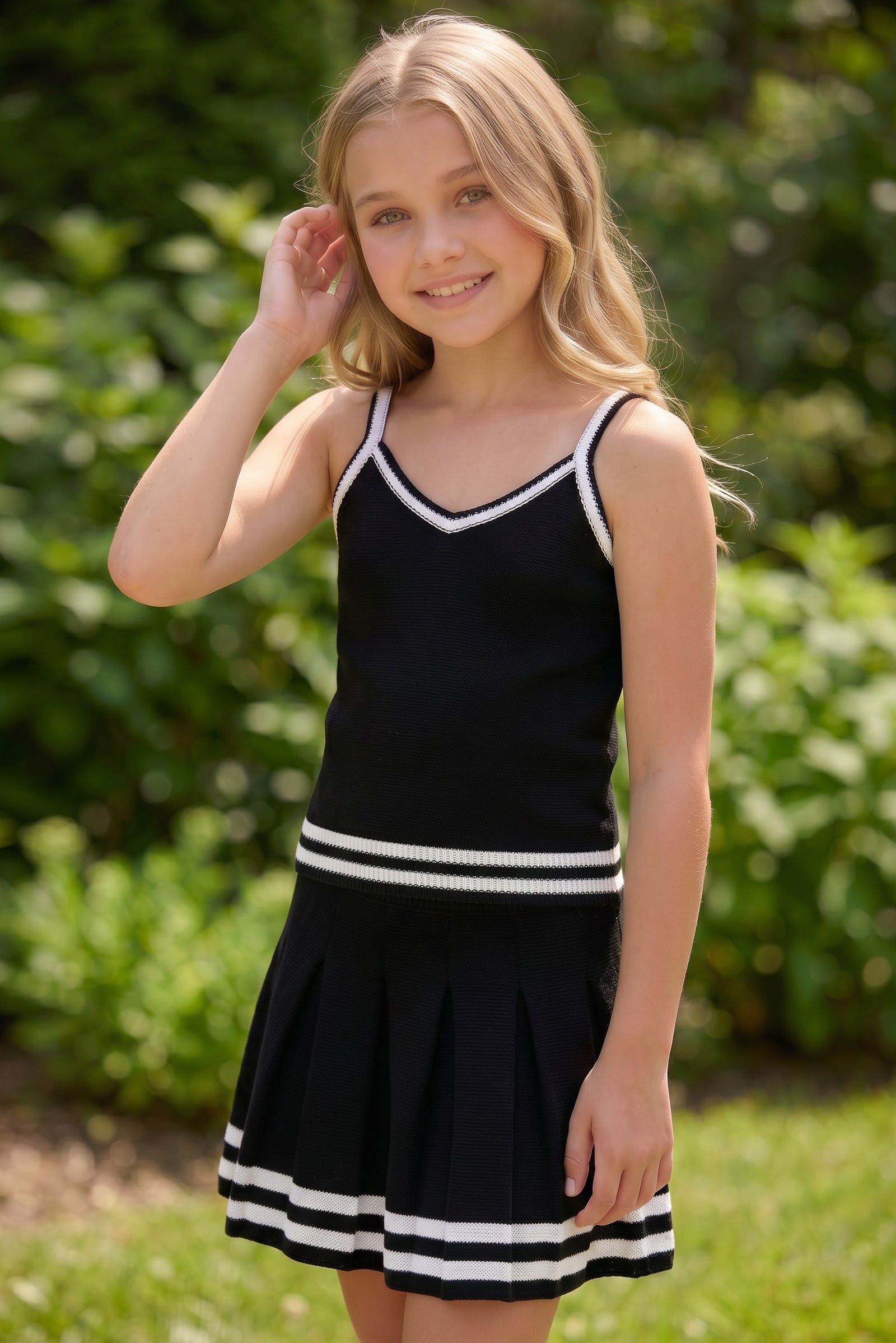 FBZ Flowers by Zoe black sweater knit cami with white contrast trim