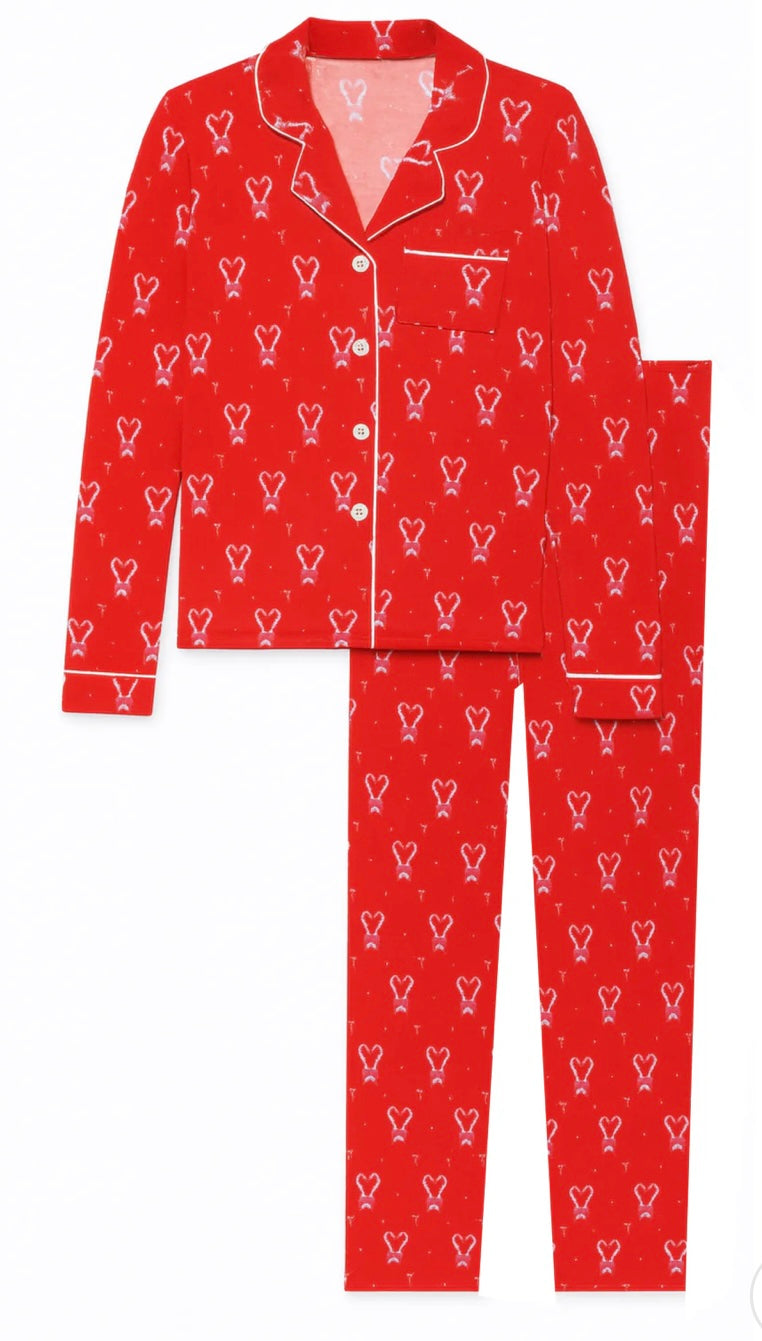 KatieJ NYC Maia Pant Set - Red Holiday Print