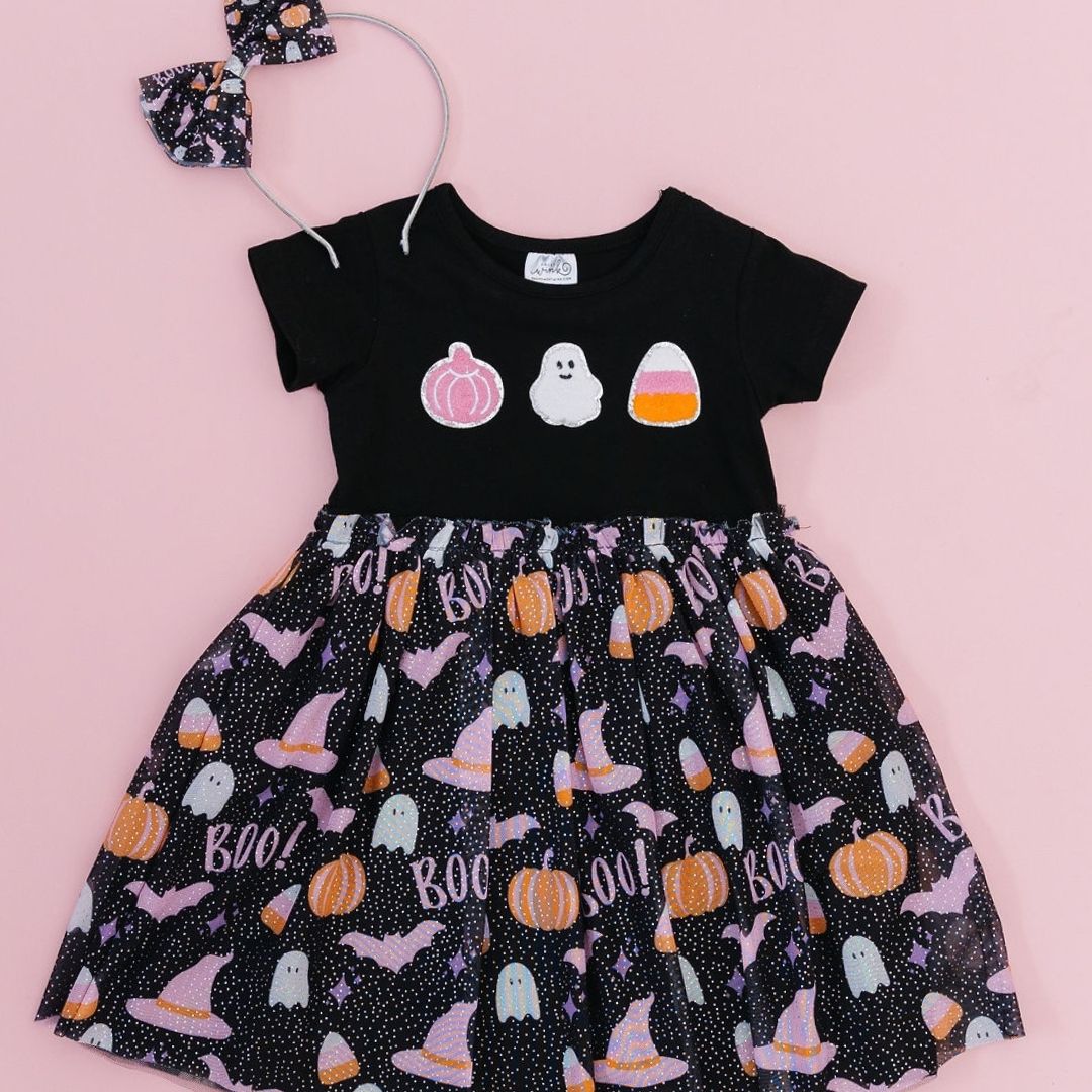 Vestido tutú de manga corta para Halloween con diseño de Sweet Wink Boo