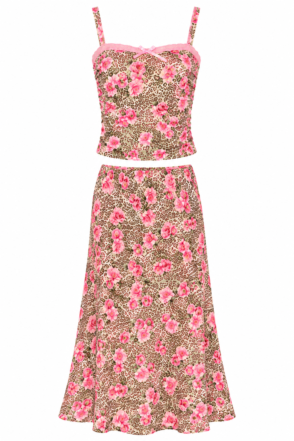 KatieJ NYC Tween 2pc Anastasia Maxi Skirt & Coco Top Set - Pink Rose Leopard