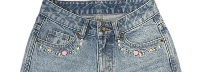 KatieJ NYC Tween Chicago Low Rise Jeans- Embroidered Bow & Floral