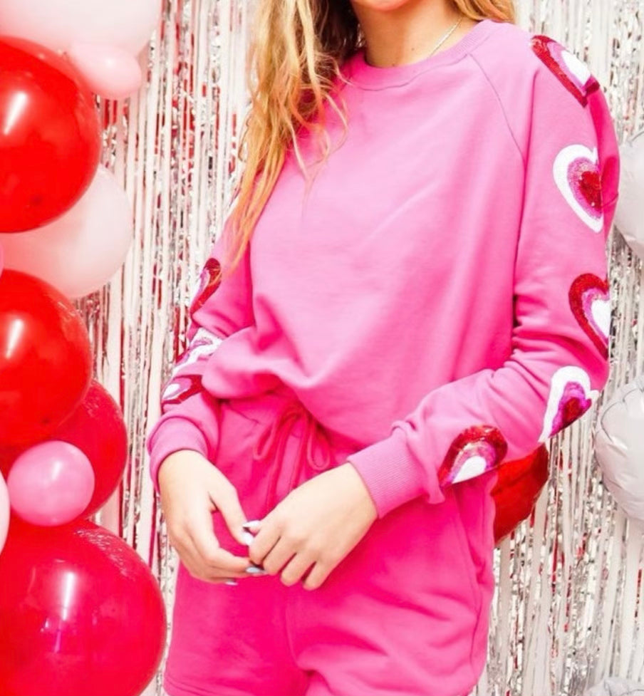 Queen Of Sparkles Kids Sequin Heart Sleeve Sweatshirt