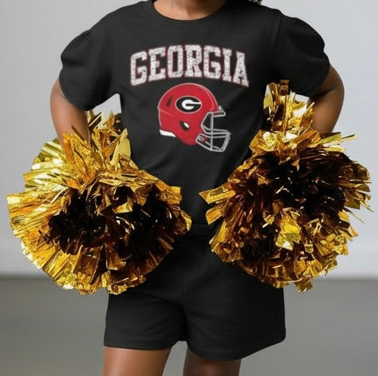 Queen Of Sparkles Kids - Licensed Georgia Jewel/Metallic Football Helmet Tee
