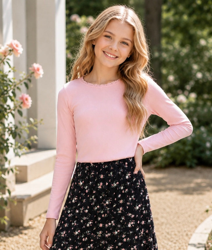 FBZ Flowers by Zoe Tween Pink Ribbed Long Sleeve Top