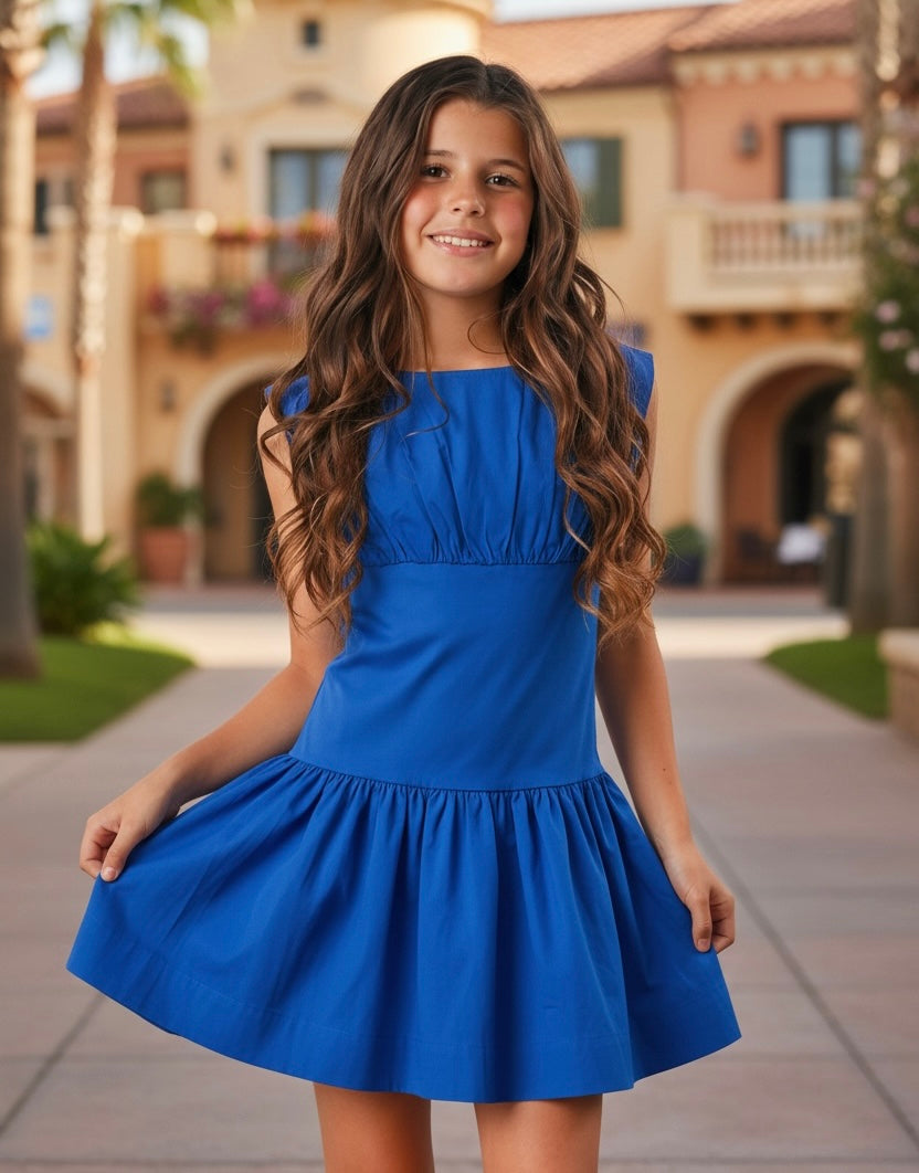 Tenly Tween Poplin Mini Dress- Bali Blue