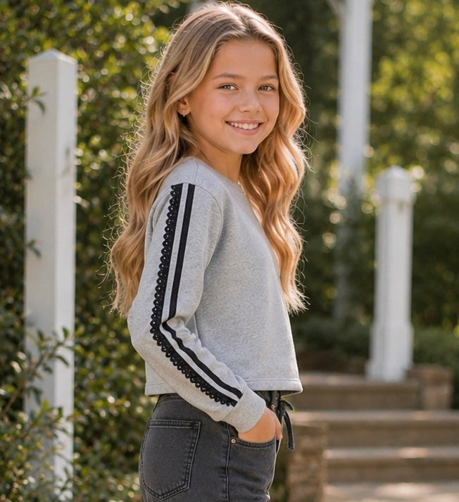 FBZ Flowers by Zoe Grey Hacci Lace Sleeve Sweatshirt for Tween Girls
