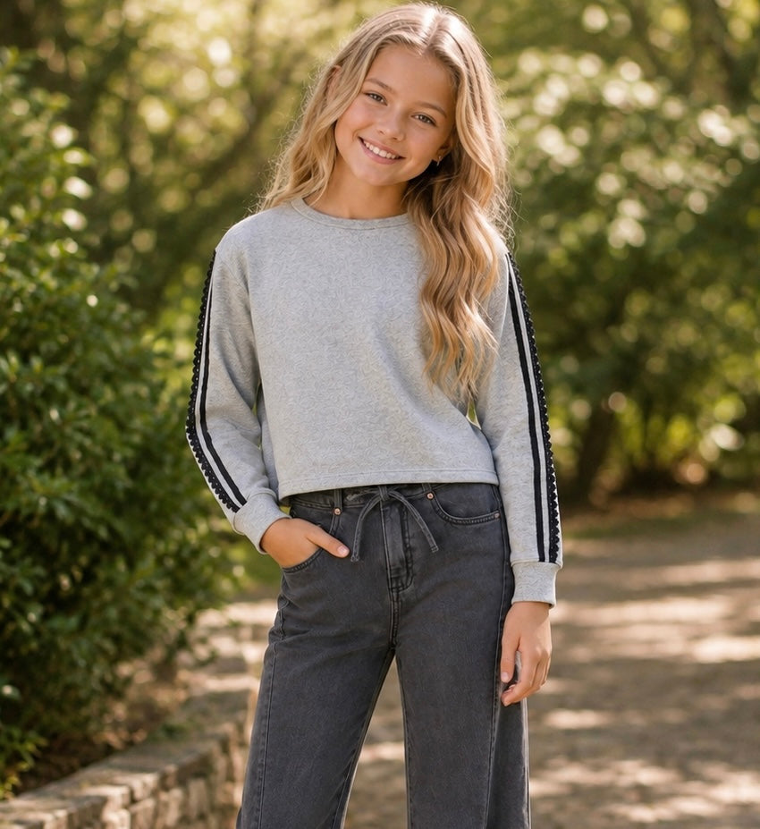 FBZ Flowers by Zoe Grey Hacci Lace Sleeve Sweatshirt for Tween Girls