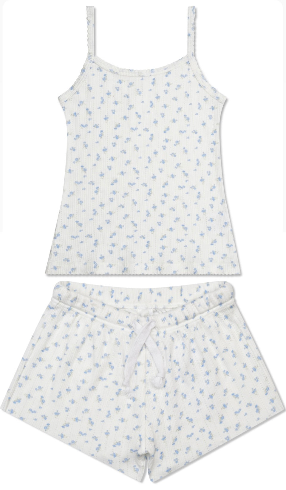 Iscream Blue Floral Pointelle 2pc Tween Tank & Shorts Lounge Set