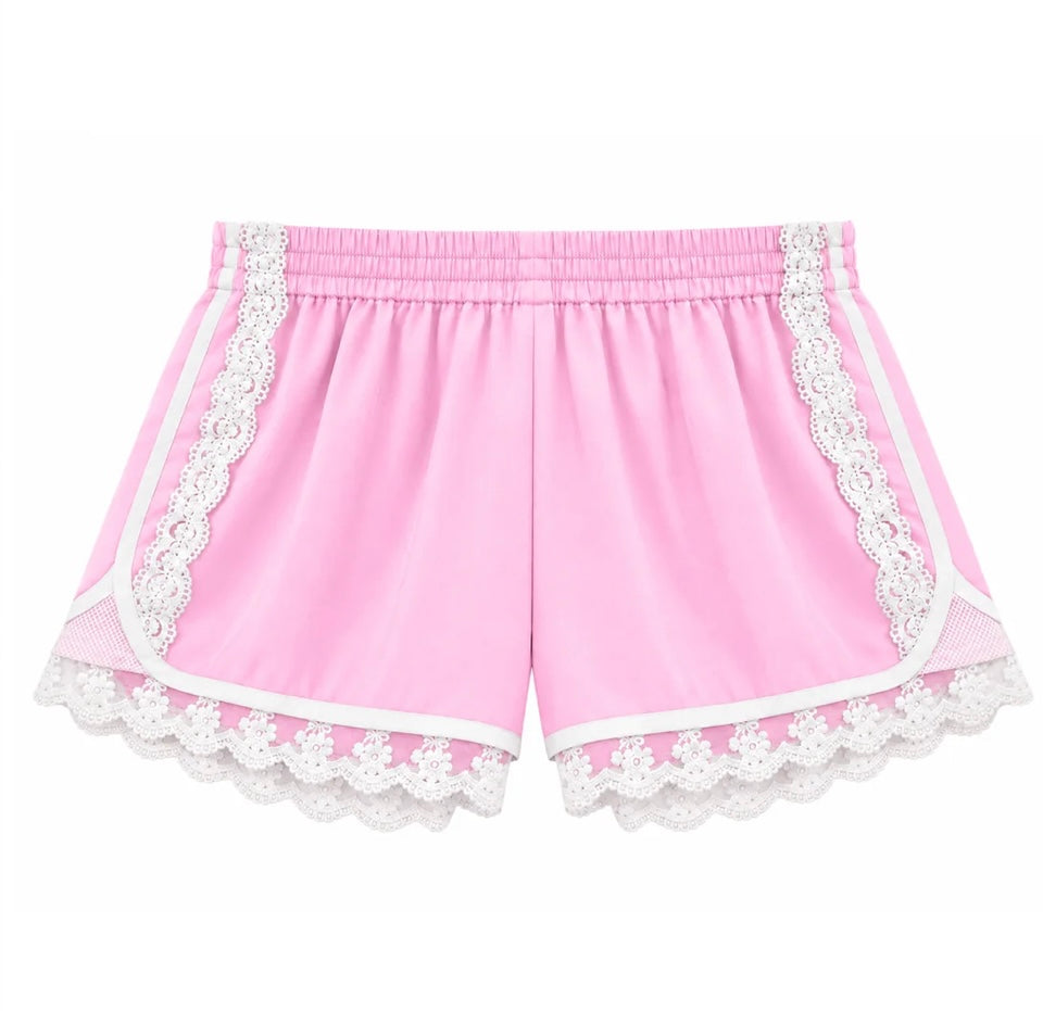 KatieJ NYC Tween Birdie Satin Lace Trim Short- Pink