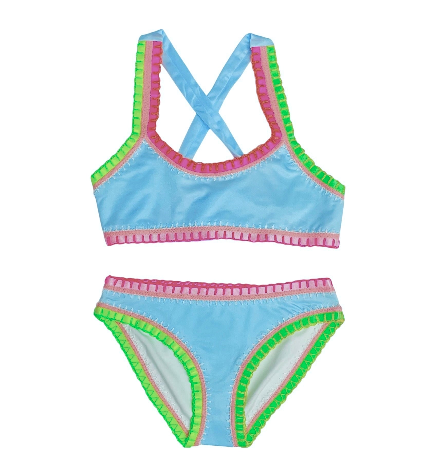 PQ Kids Sporty Rainbow Embroidered Bikini- Ice Blue