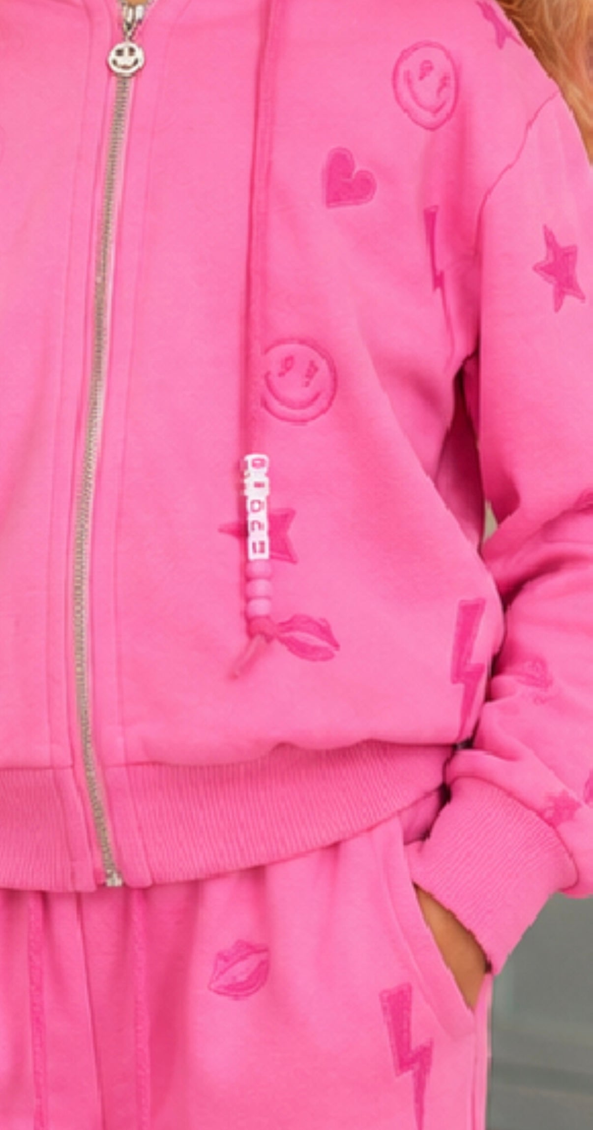 Rockwilde Velvette Pink Emoji 2pc Sweat Set With Charmed Drawstrings