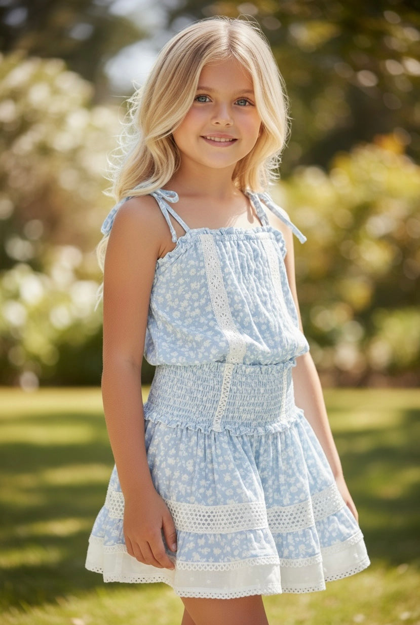 KatieJ NYC Bell Top- Blue Ditsy Floral