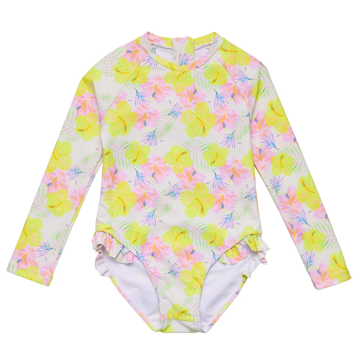 Snapper Rock Aloha Vacay Long Sleeve Ruffled 1pc Rashguard- 2-6Y