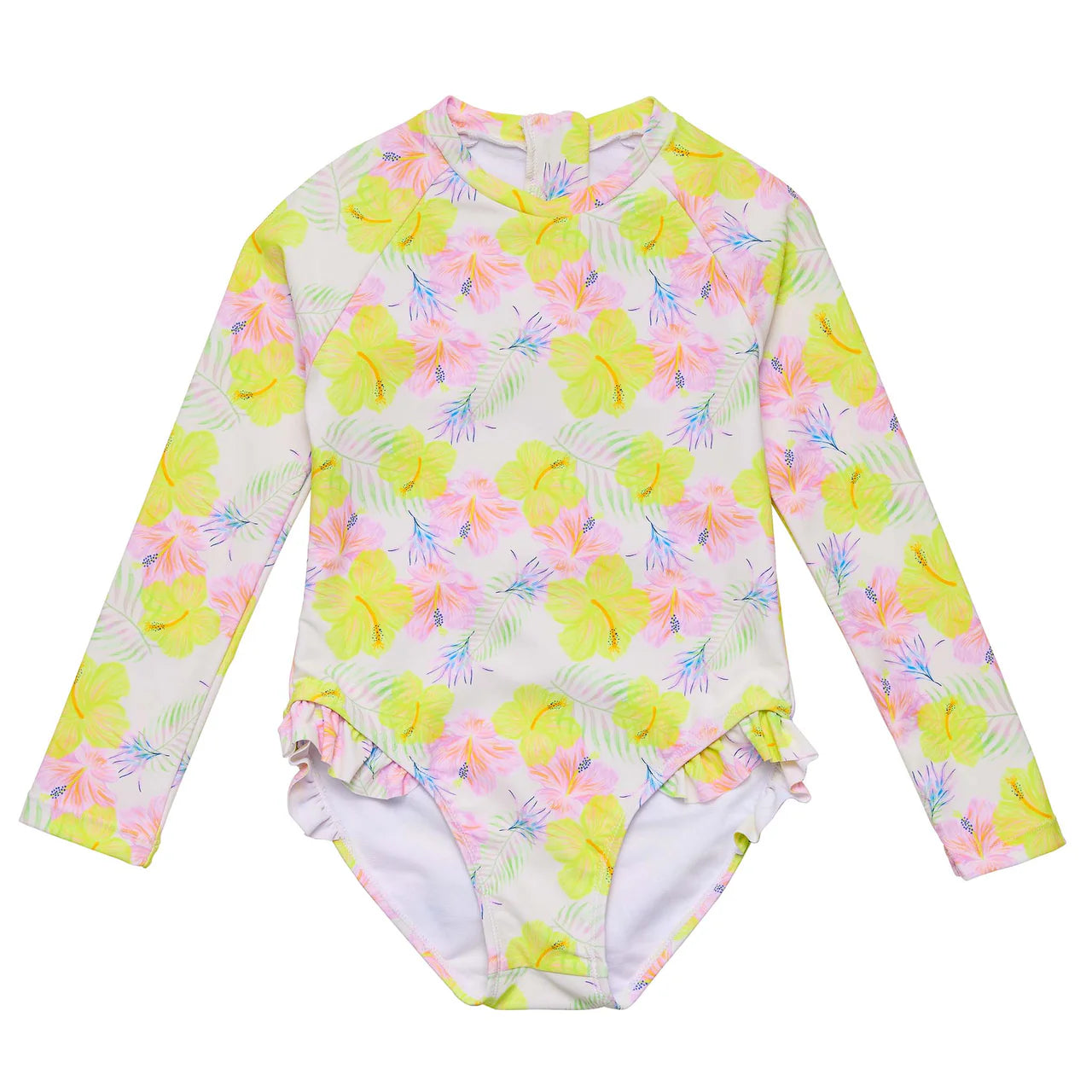Snapper Rock Aloha Vacay Long Sleeve Ruffled 1pc Rashguard- 2-6Y