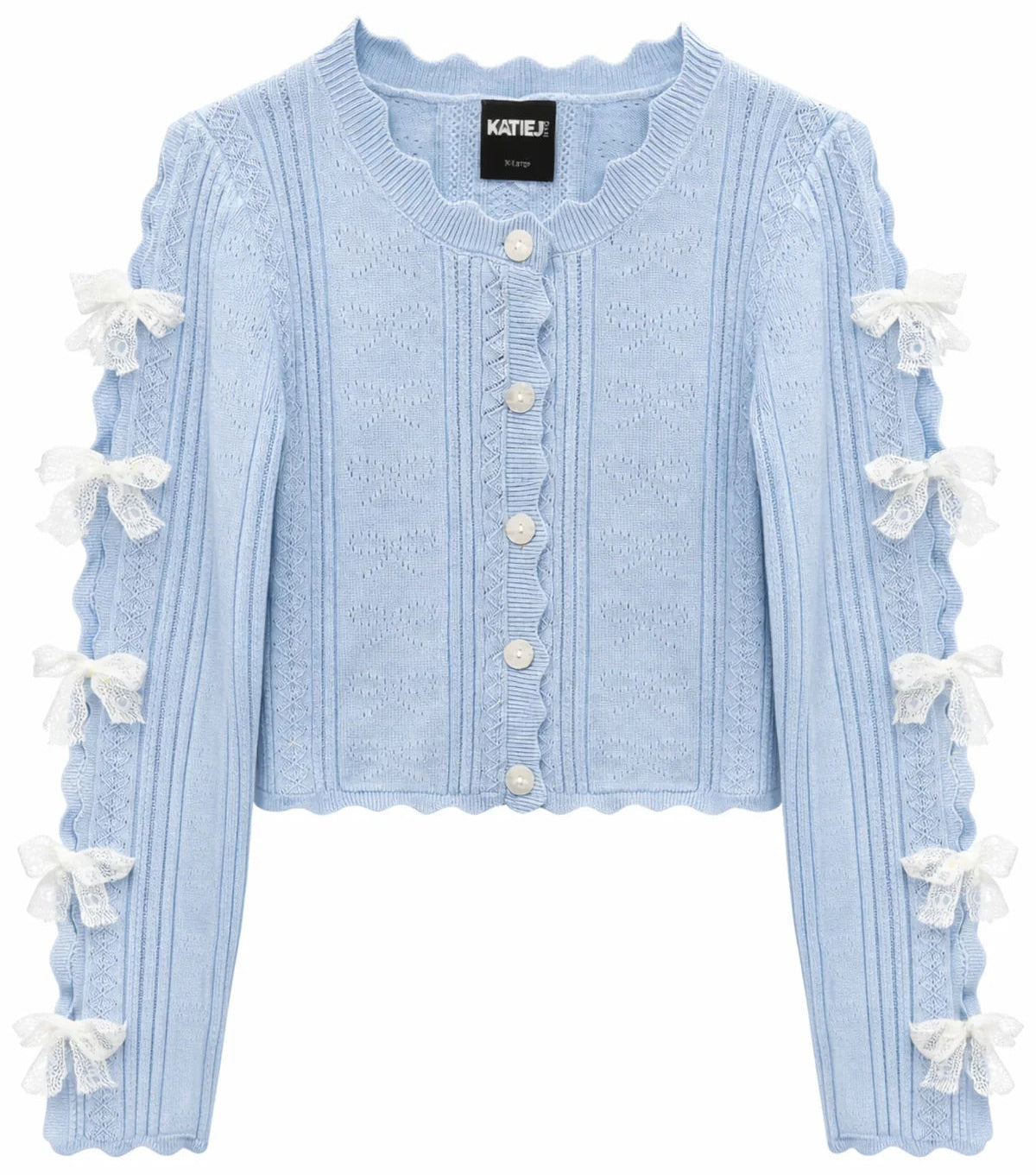 KatieJ NYC Gracyn Bow Cardigan- Baby Blue