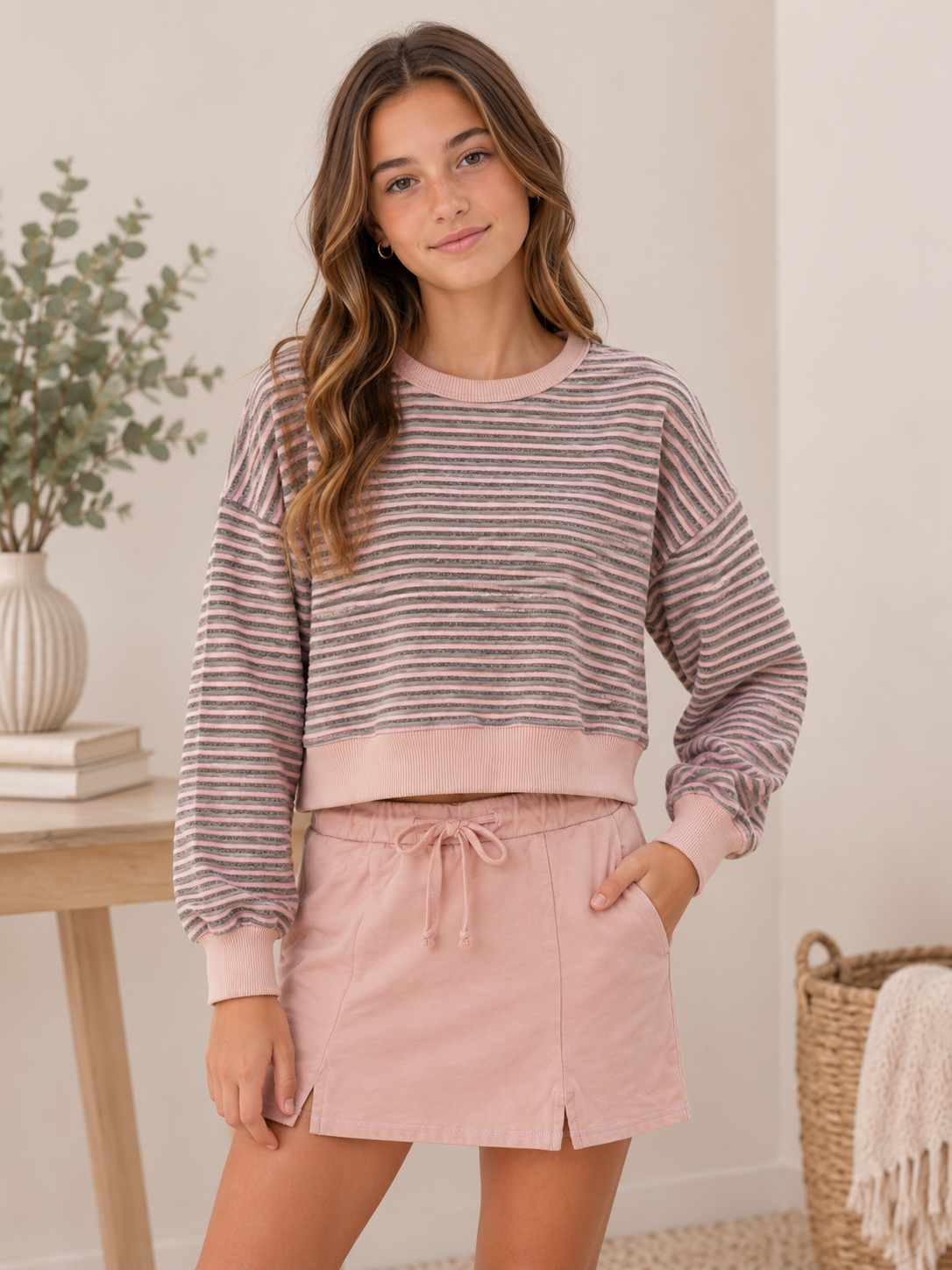 Trendy tween girls striped sweatshirt made in the USA