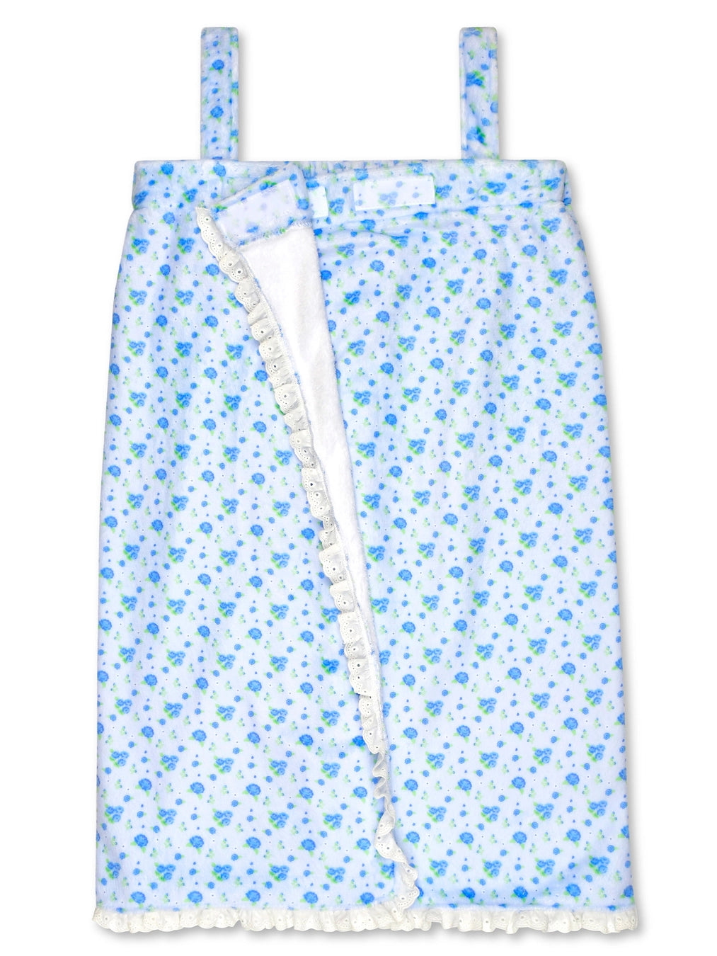 Girls blue floral bath wrap with lace trim