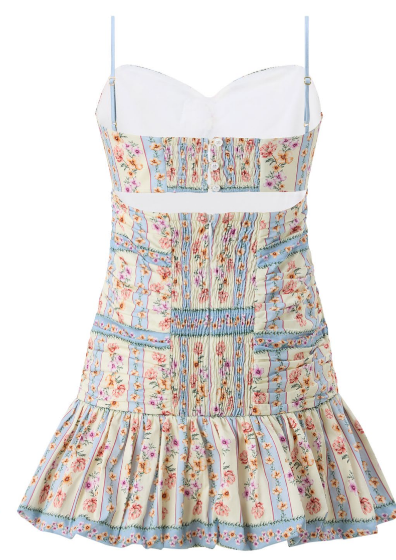 Marlo Kids Florence mini dress in Porcelain Garden Floral, a luxury girls floral dress with sweetheart neckline, statement bow and flounced hem.