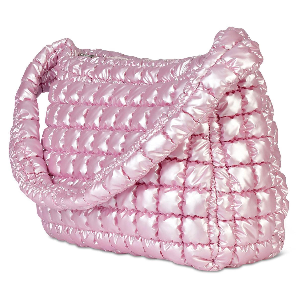 Quilted pink puffer travel bag for girls