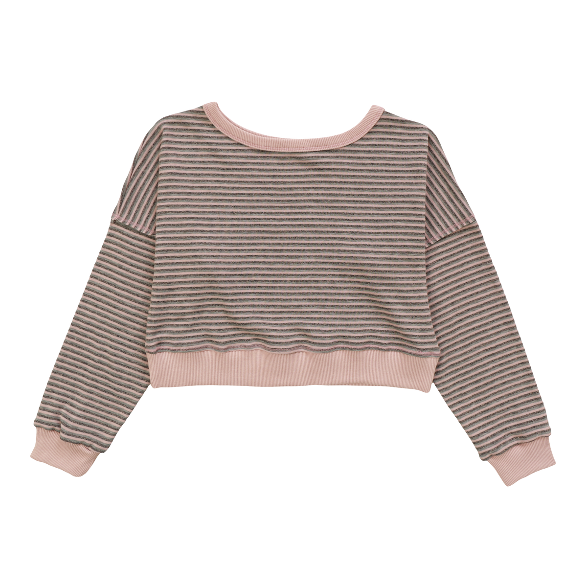 Soft striped girls sweatshirt with pink ribbed trim