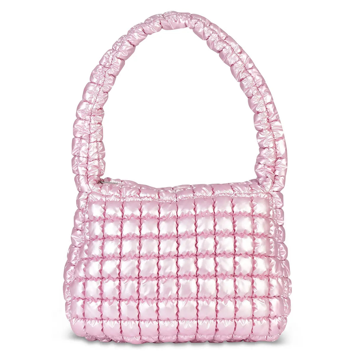 Pink quilted puffer duffle bag for tween girls