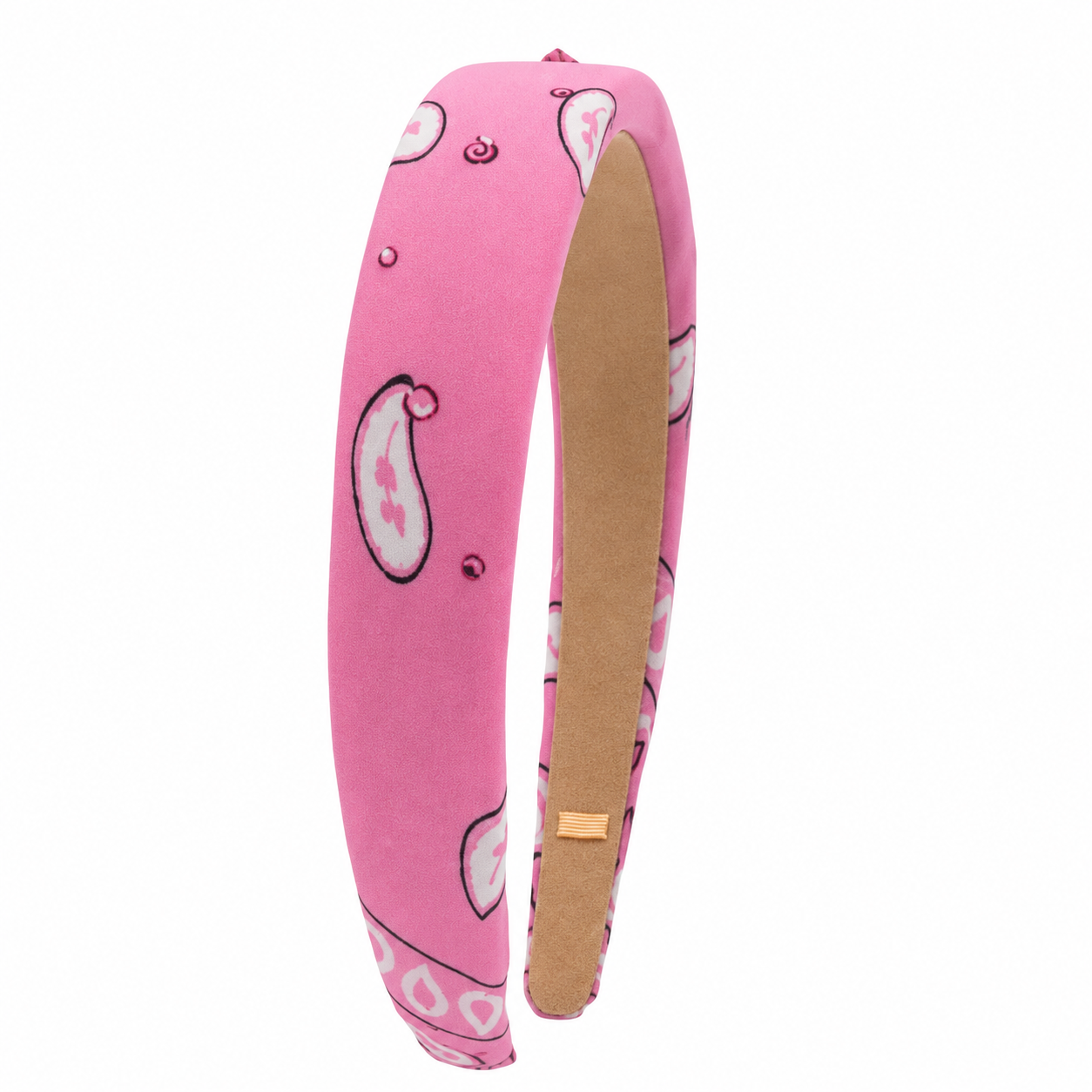 Pink Bari Lynn padded headband featuring a trendy white paisley bandana print with a classic western-inspired look.