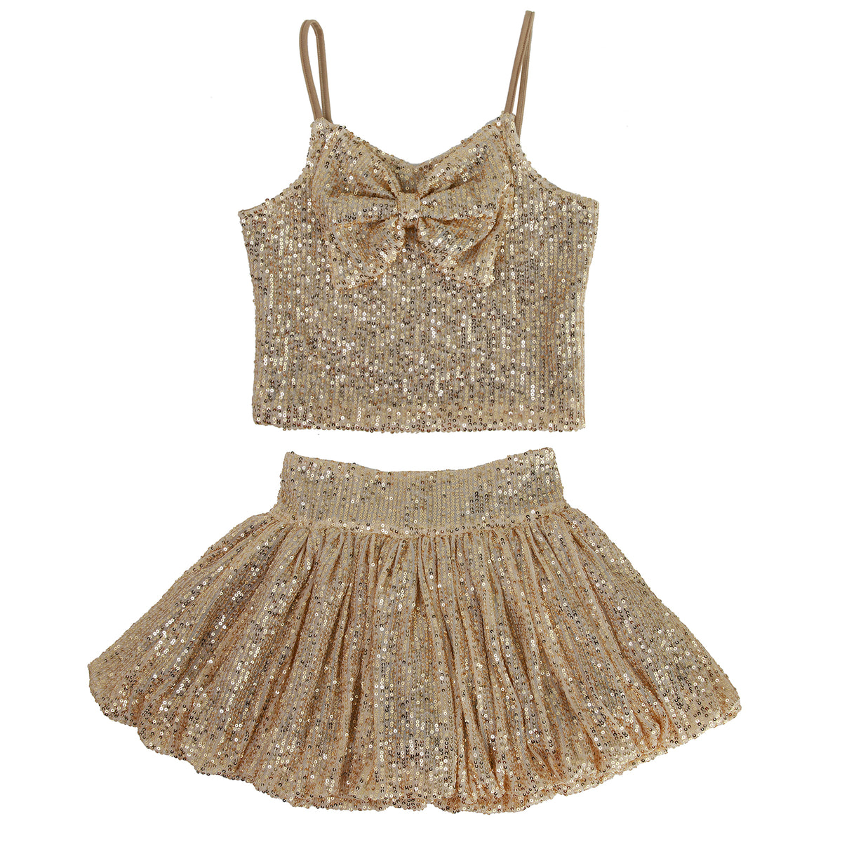 Flowers By Zoe Gold Sequin Bow 2pc Skirt Set