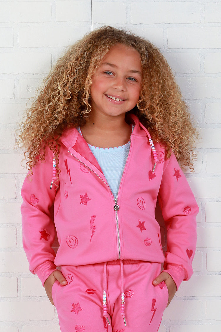 Rockwilde Velvette Pink Emoji 2pc Sweat Set With Charmed Drawstrings