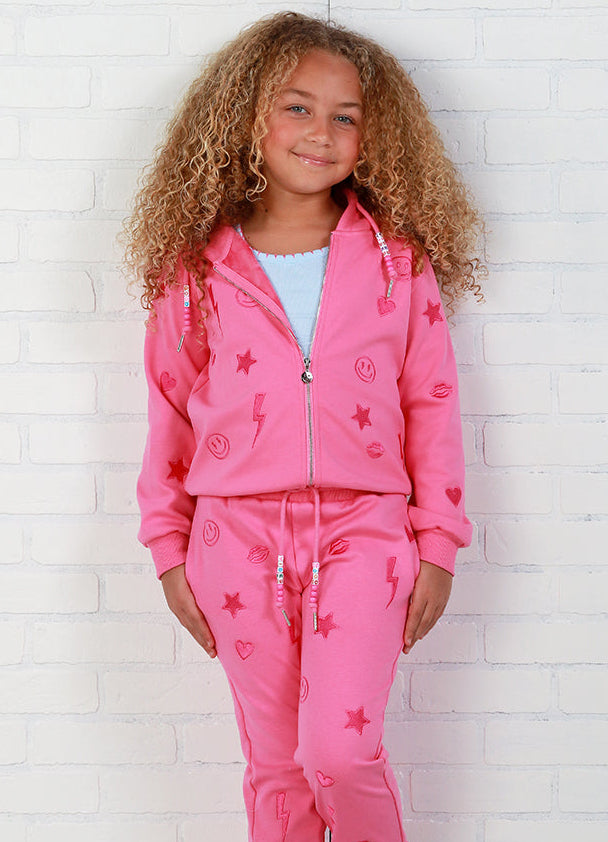 Rockwilde Velvette Pink Emoji 2pc Sweat Set With Charmed Drawstrings