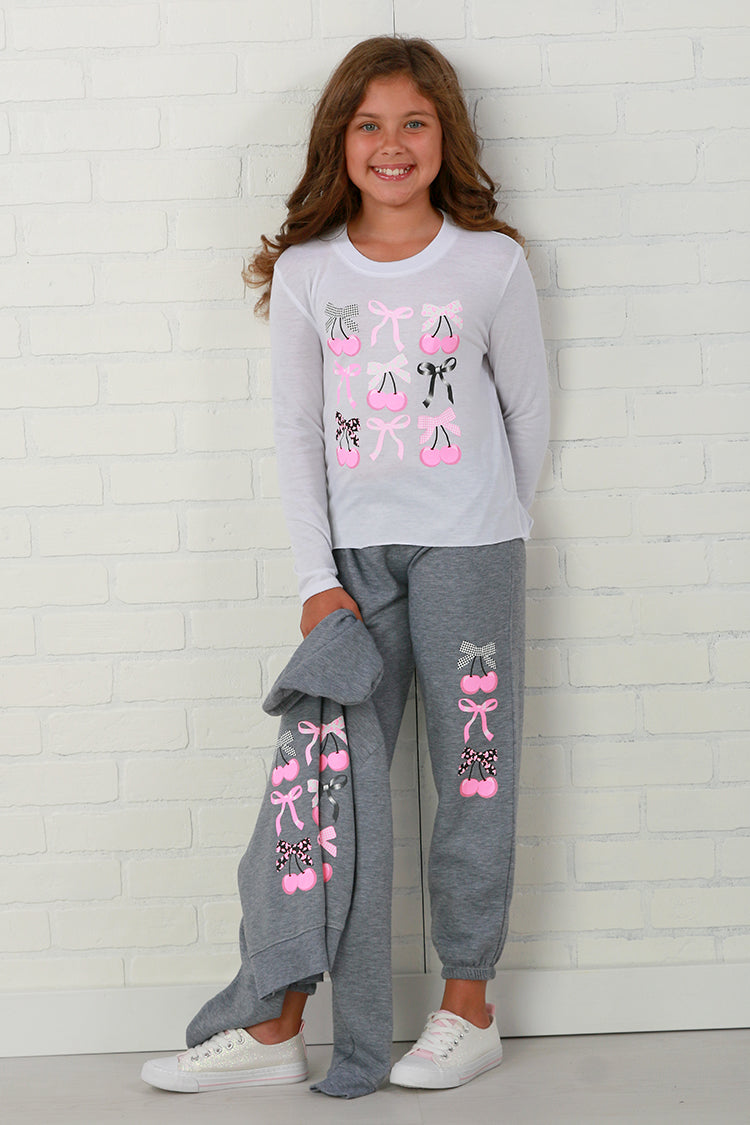 Firehouse White Nine Cherry + Bows Long Sleeve Tee