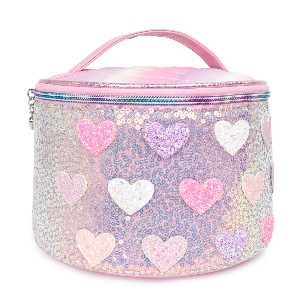 Glitter Heart-Patched Sequin Round Glam Bag