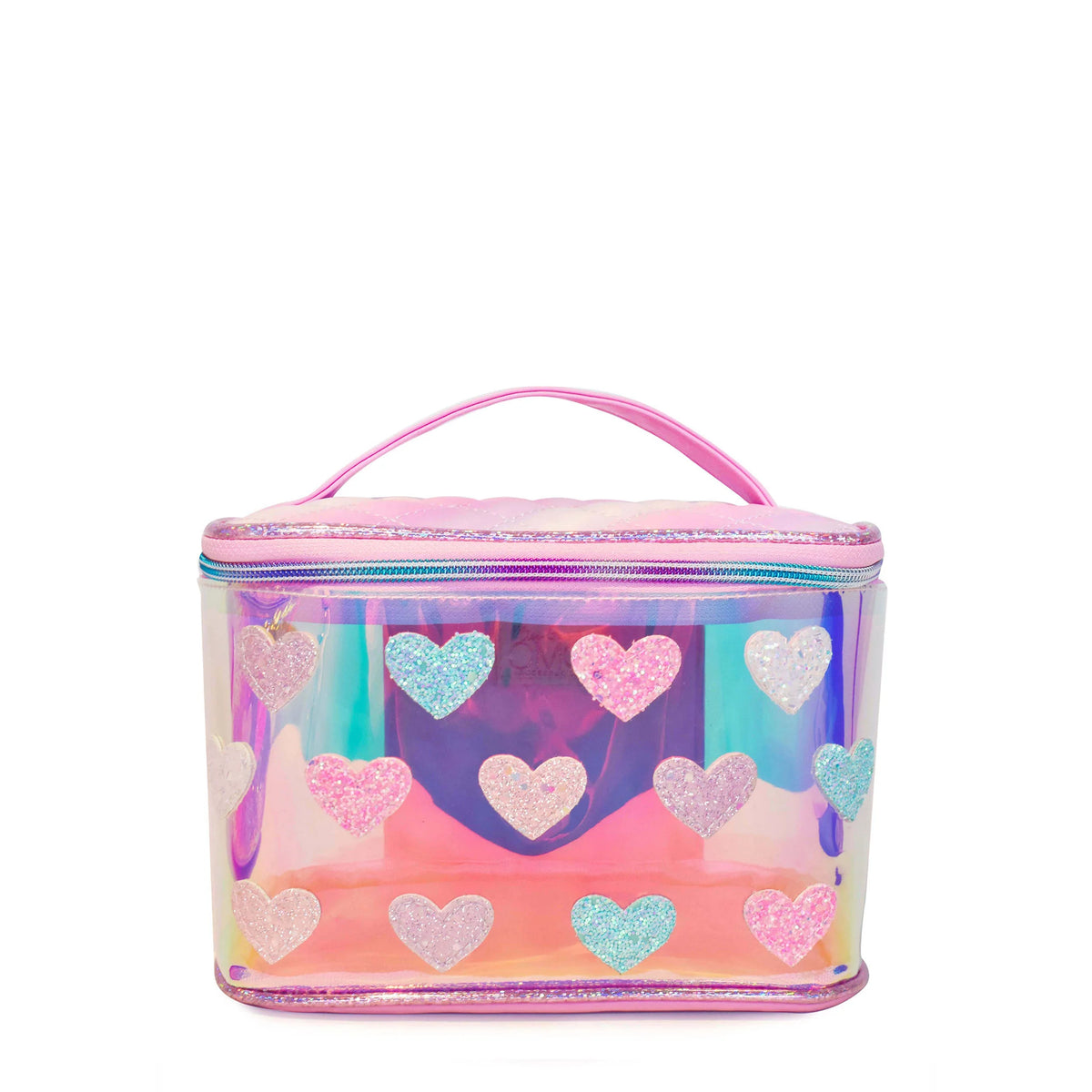 Glitter Heart-Patched Glazed Organizer Bag- Lavender/Pinks