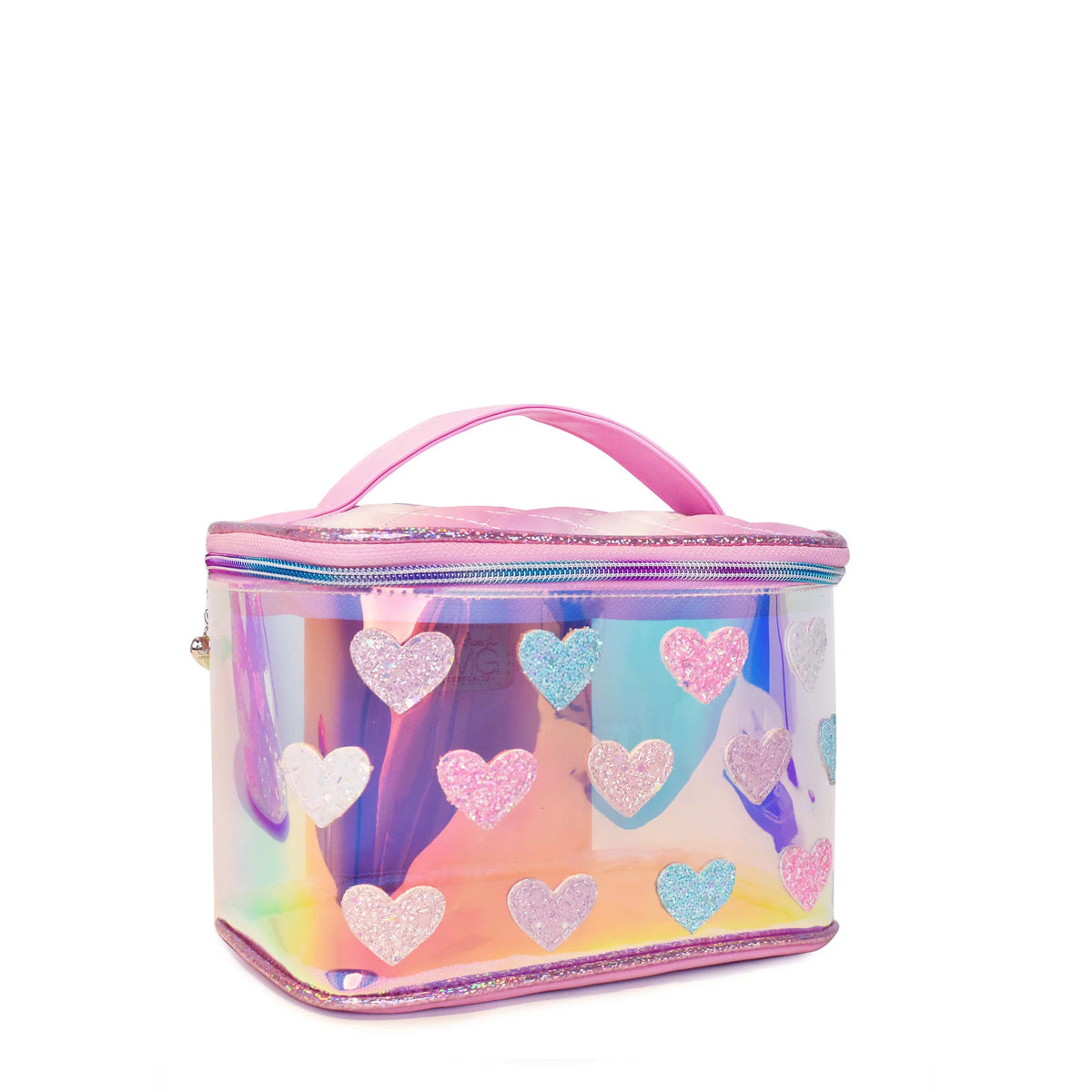 Glitter Heart-Patched Glazed Organizer Bag- Lavender/Pinks