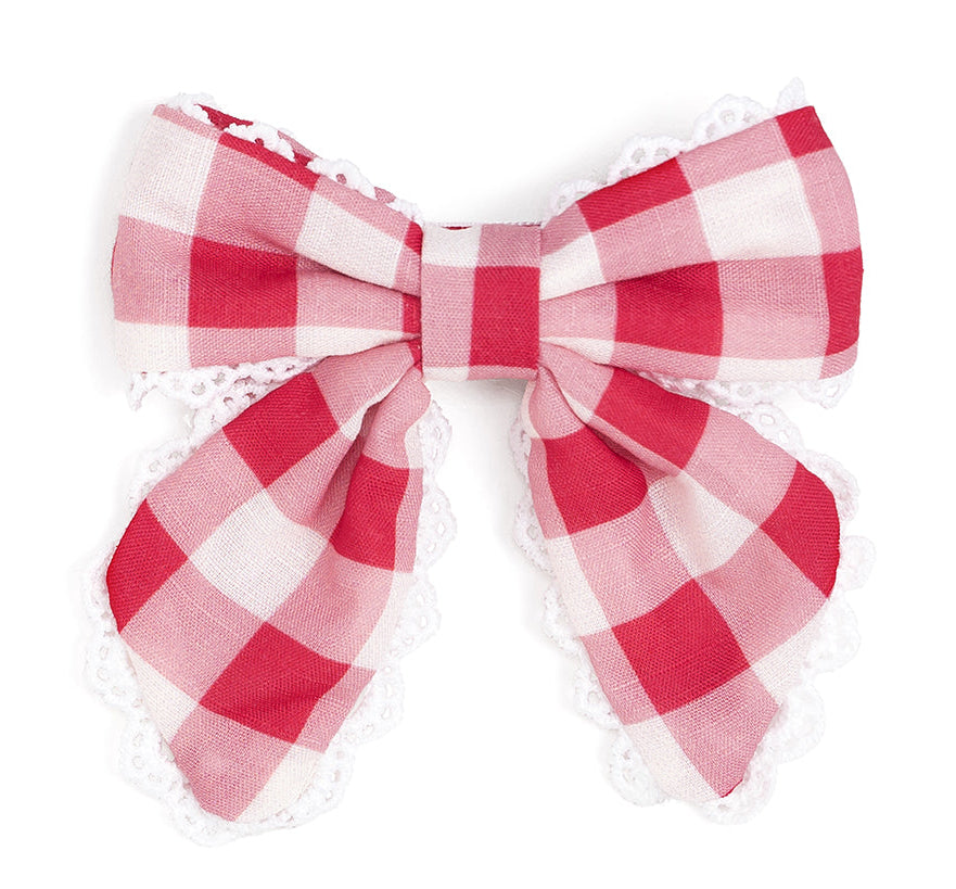 Sweet Wink Red Gingham Bow Clip