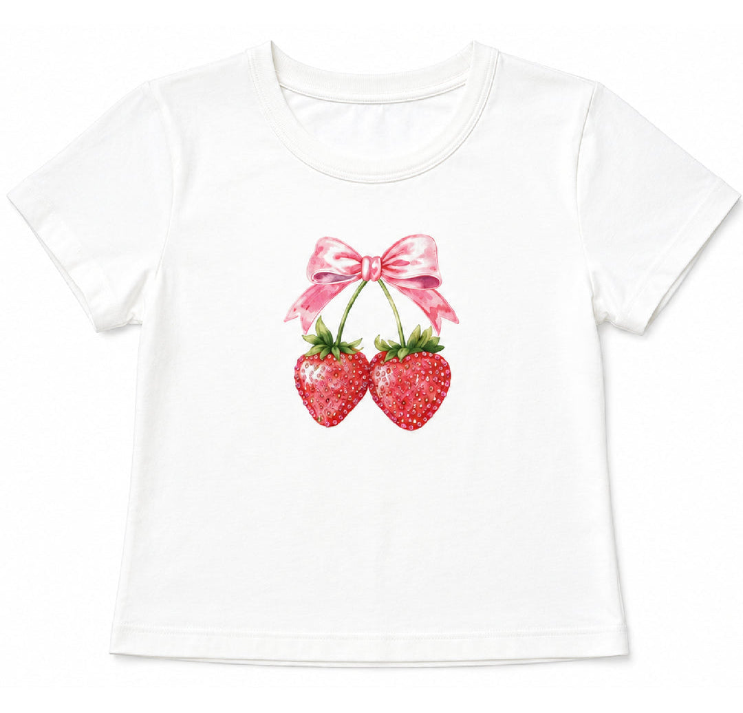 KatieJ NYC Tween Strawberry Bow Baby Tee