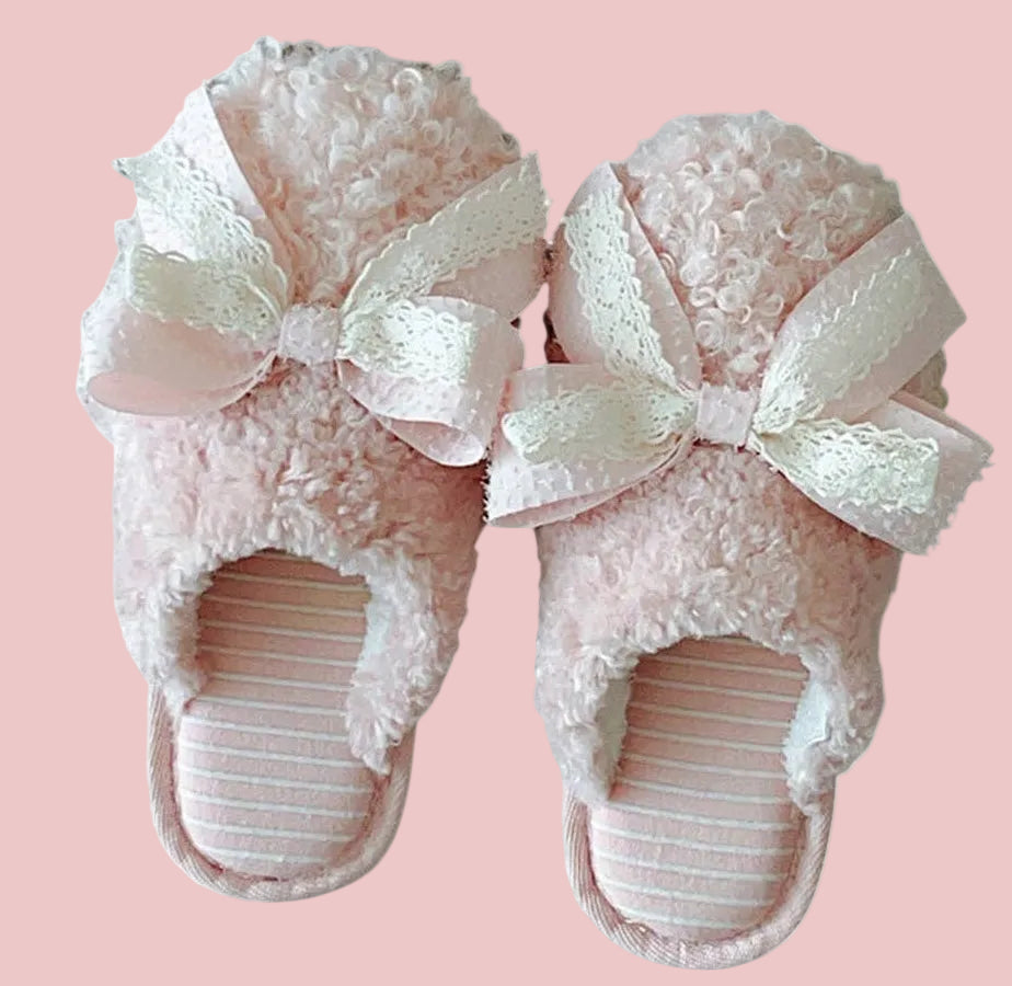 Pink & Cream Bow Slipper- Tween