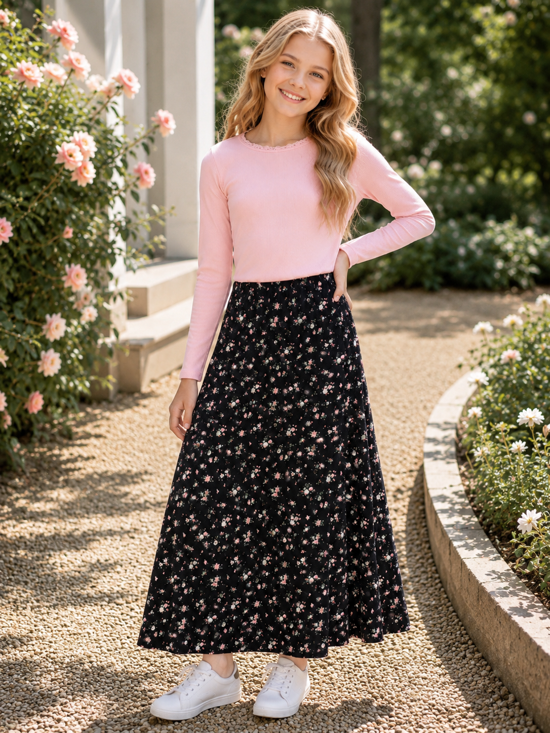 Flowers by Zoe FBZ Black Floral Chiffon Maxi Skirt