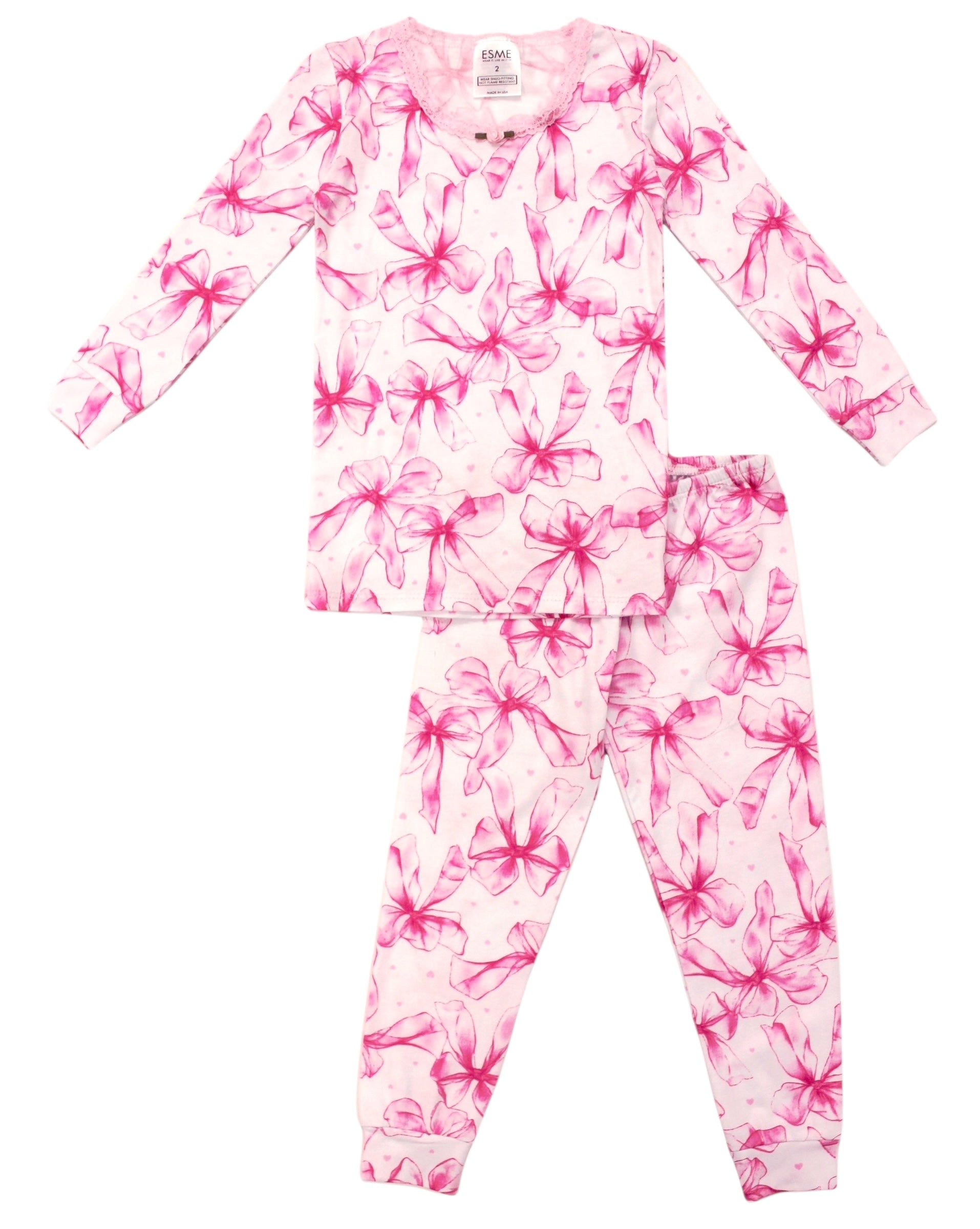 Esme Girls 2pc Pajama Set- Pink Tulle Bows