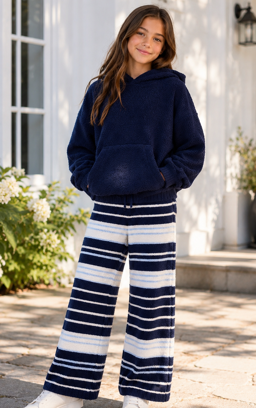 KatieJ NYC Tween Parker Wide Leg Pant – Mixed Blue Stripe