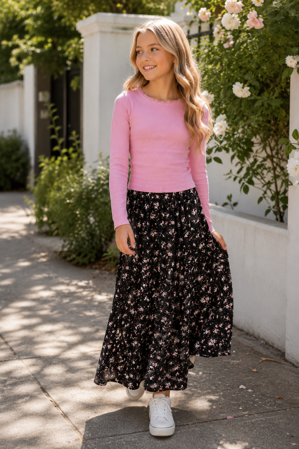 Flowers by Zoe FBZ Black Floral Chiffon Maxi Skirt