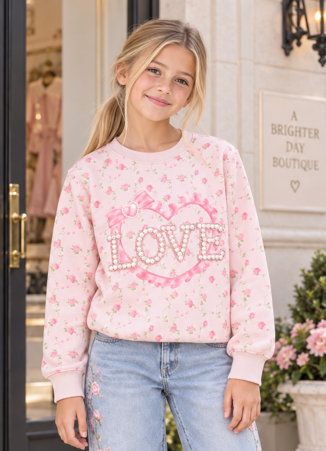 Sweet Wink Pink Rose Love Patch Sweatshirt * Now in Tween Sizes *