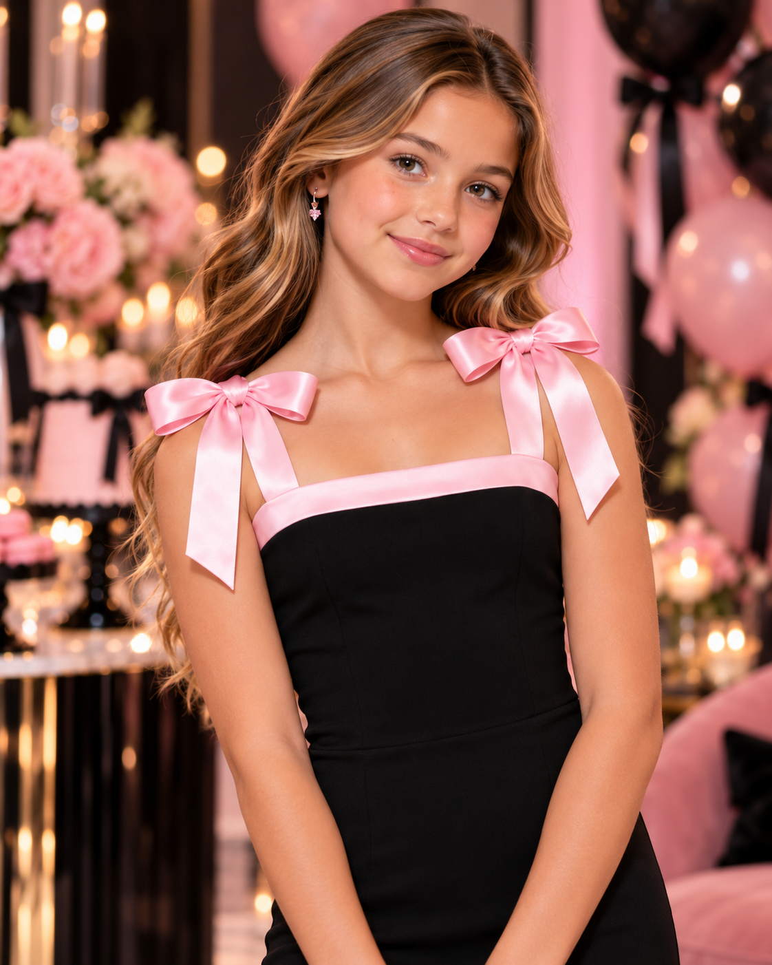 KatieJ NYC Tween Edeline Dress - Black/Baby Pink