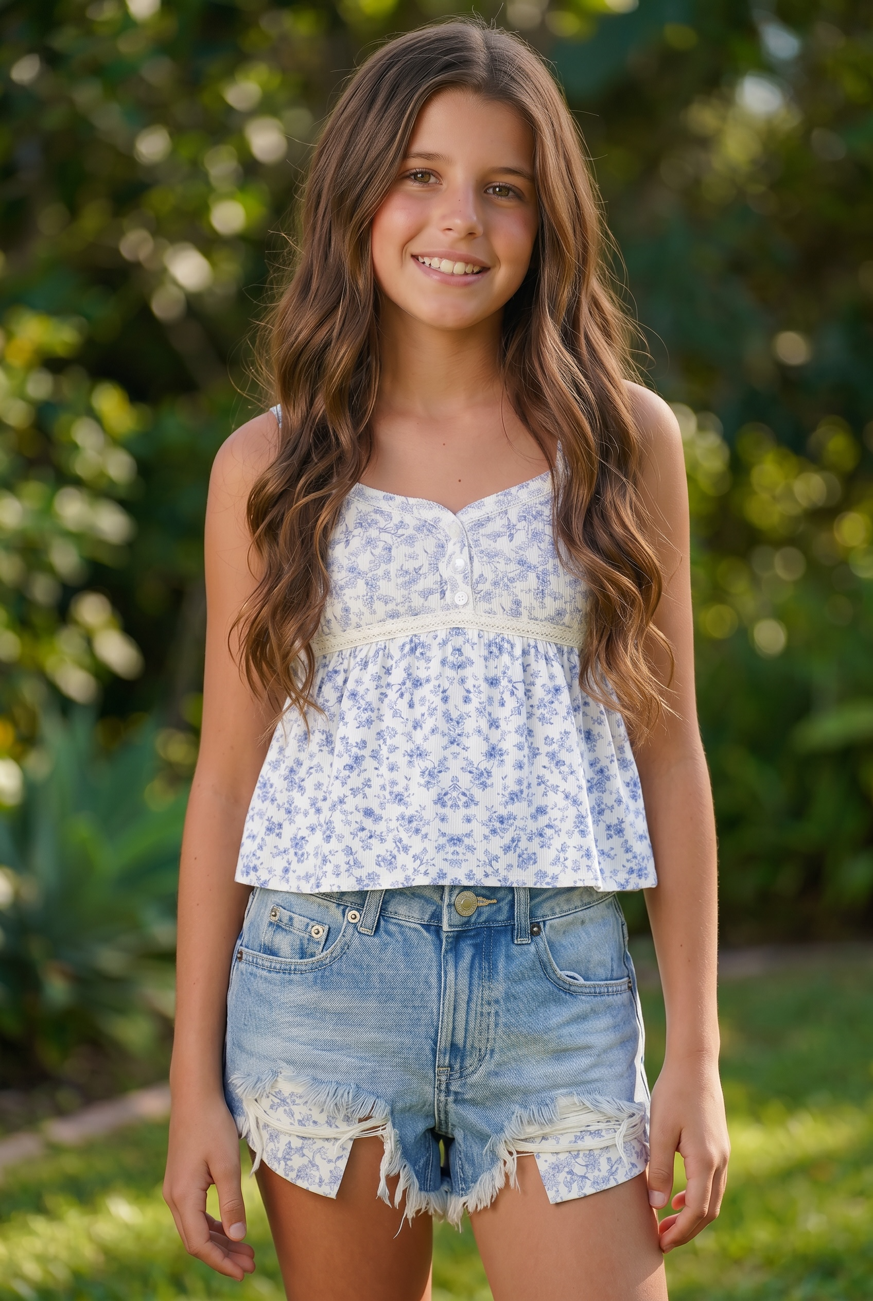 KatieJ NYC Tween Girls Bloom Top Blue Mini Toile