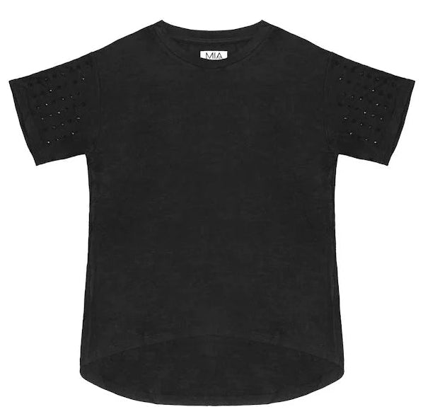 Mia New York Black Studded Sleeve Tee - Size 6