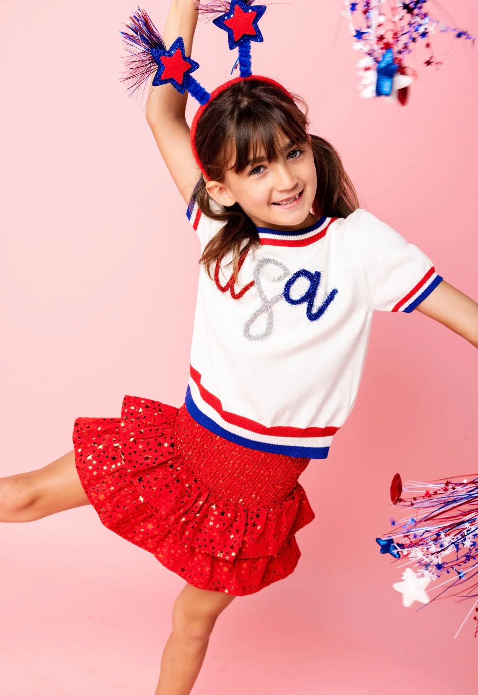 Queen Of Sparkles Kids USA Glitter Letter Top